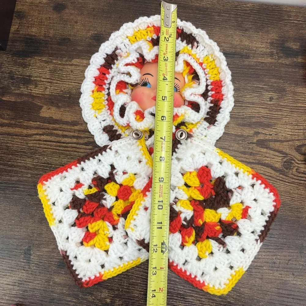 Two Hand Crochet Baby Face with Two Pot Holders Vintage Kitchen Decor